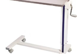 Adjustable bedside table Adjustable bedside table with stainless steel frame and laminated top for hospital use
